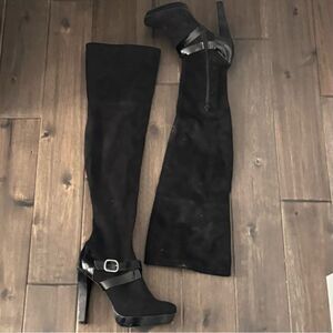 Jennifer Lopez Black Over the Knee Faux Suede High Heel Boots 8M